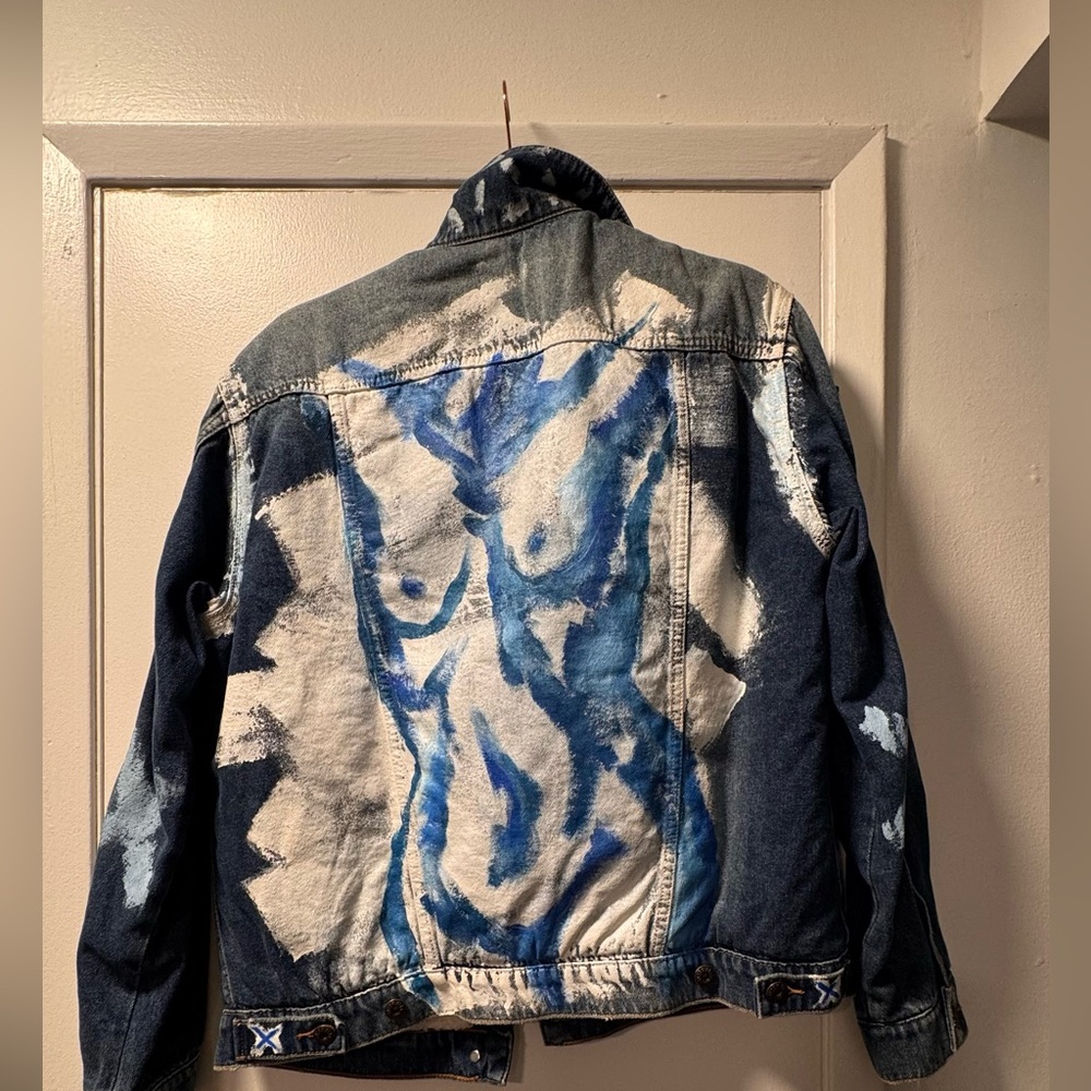 Artist Painted Blue and White Denim Jacket